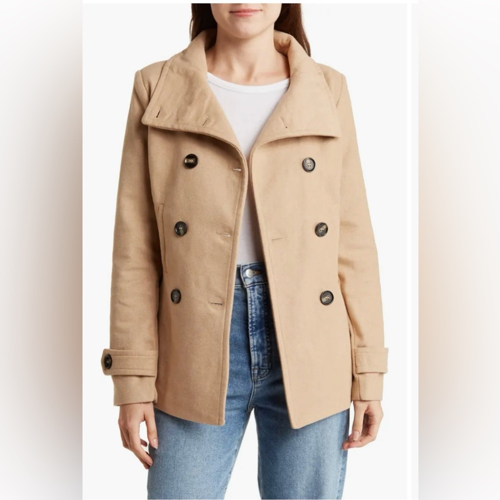 Camel/tan double breasted peacoat size XL